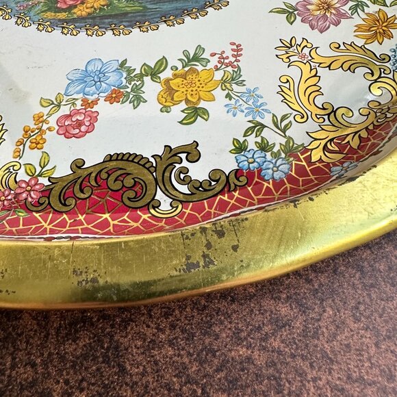 Vintage Daher Decorated Ware Tin Tray 16.25" Round Floral & Asian Scene England - Picture 7 of 16